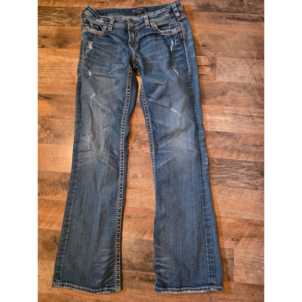 Silver Jeans Co Suki Mid Bootcut Jeans Womens 27 Distressed Medium Wash Denim